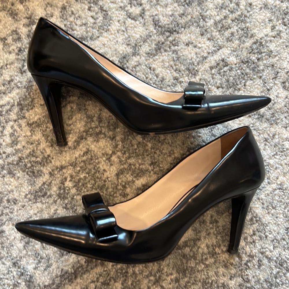 Prada Black Patent Leather Bow Pointed Toe Pumps Size 38 - Picture 6 of 14